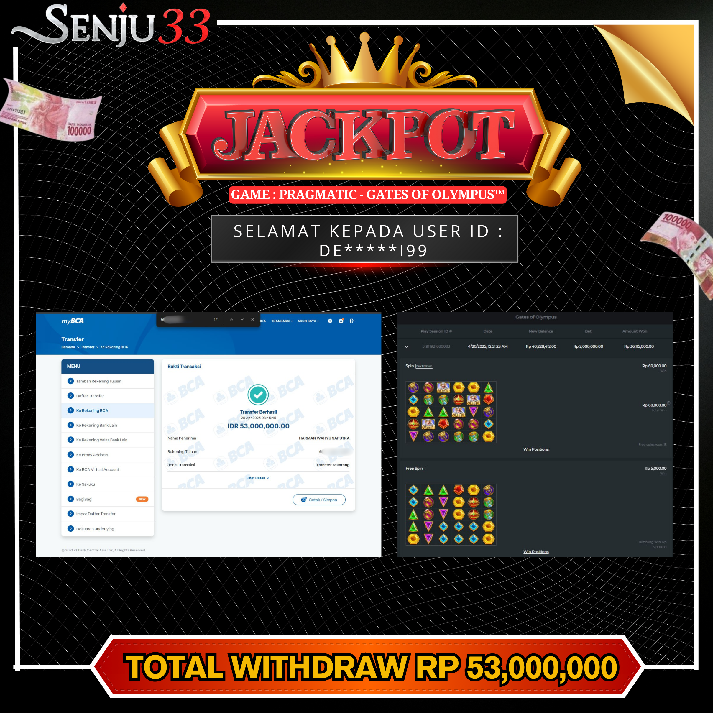🎰 SENJU33 JACKPOT SLOT Rp. 53.000.000 LUNAS 🎉