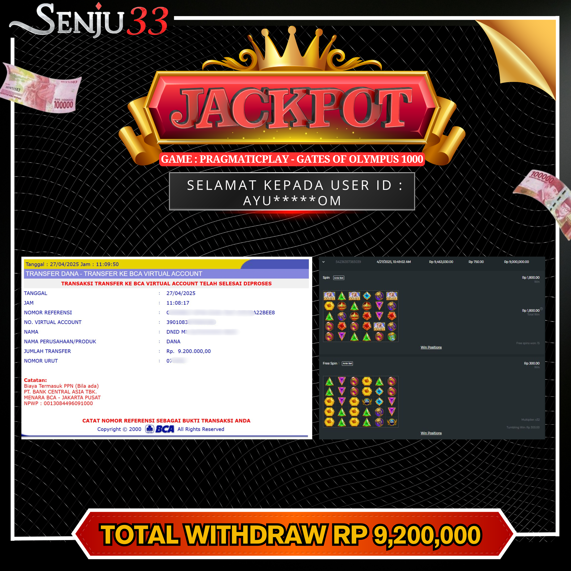 🎰 SENJU33 JACKPOT SLOT Rp. 9.200.000 LUNAS 🎉
