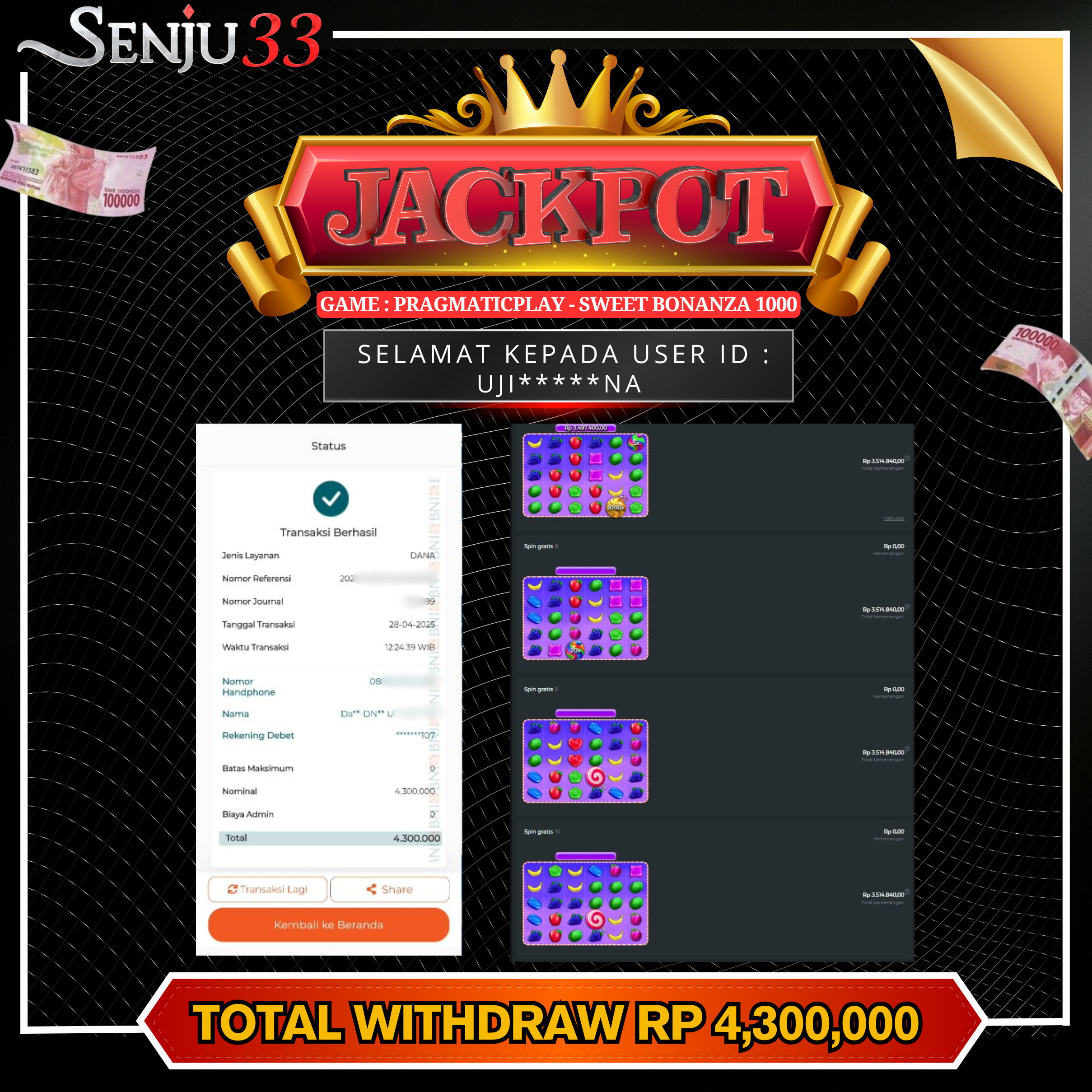 🎰 SENJU33 JACKPOT SLOT Rp. 4.300.000 LUNAS 🎉