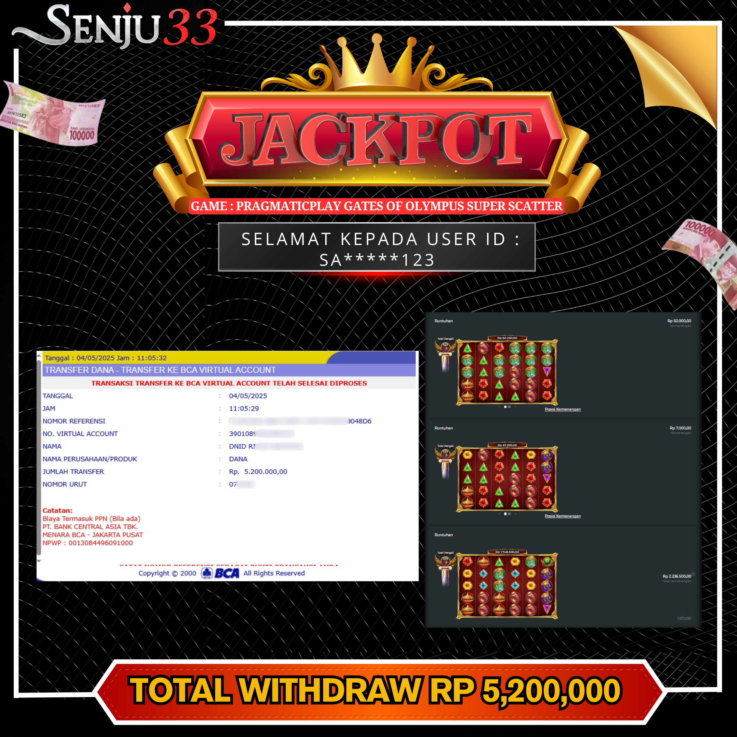 🎰 SENJU33 JACKPOT SLOT Rp. 5.200.000 LUNAS 🎉