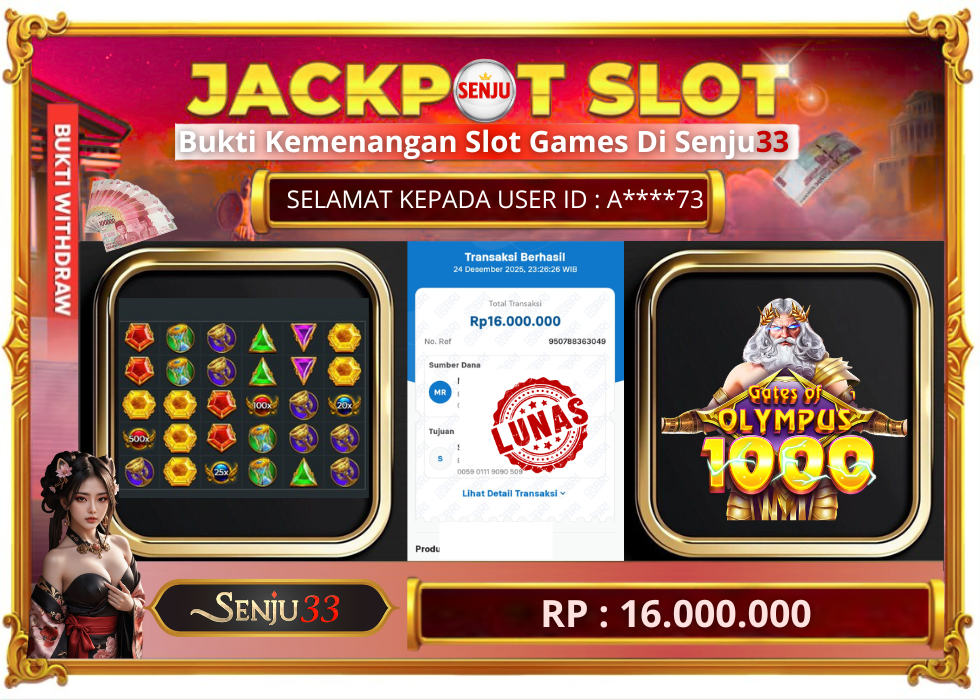 🎰 SENJU33 JACKPOT SLOT Rp. 16.000.000 LUNAS 🎉
